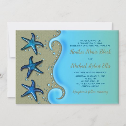 Paua Shell Starfish Wedding Invitation Kaart (Voorkant)