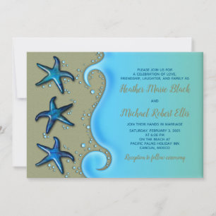 Paua Shell Starfish Wedding Invitation Kaart
