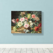 Paul Biva een mandje Rozen Canvas Afdruk (Insitu (Houten vloer))