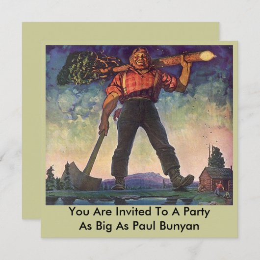 PAUL BUNYAN Giant Logging Bossen Party nodiging ui Kaart (Voorkant / Achterkant)