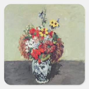 Paul Cezanne   Bloemen in een Delft-vaas, c.1873-7 Vierkante Sticker