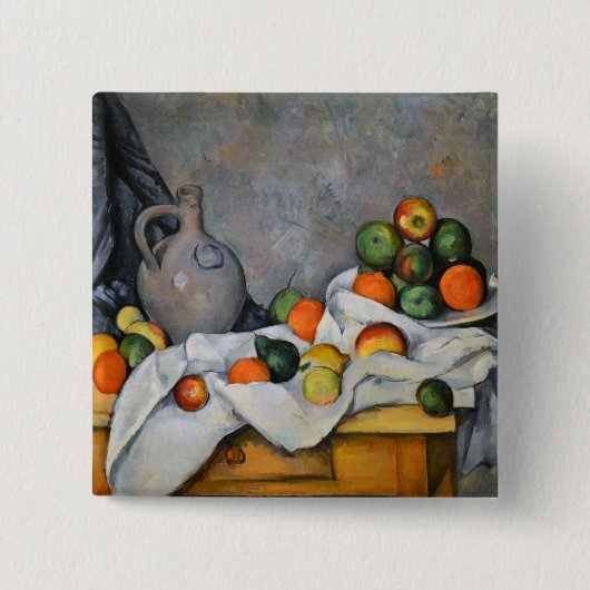 Paul Cezanne - Curtain, Jug en Fruit Bowl Vierkante Button 5,1 Cm (Voorkant)