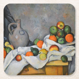 Paul Cezanne - Curtain, Jug en Fruit Bowl Vierkante Kartonnen Onderzetter