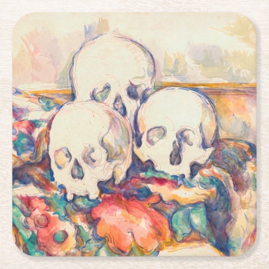 Paul Cezanne - De Waterverf van de Drie Skull Vierkante Kartonnen Onderzetter (Voorkant)