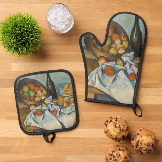 Paul Cezanne - Het mandje appels Ovenwant & Pannenlap Set (Top down)