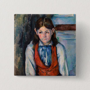 Paul Cezanne - Jongen in de Rode Vest Vierkante Button 5,1 Cm