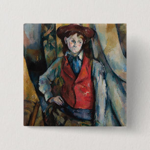 Paul Cezanne - Jongen in de Rode Vest Vierkante Button 5,1 Cm
