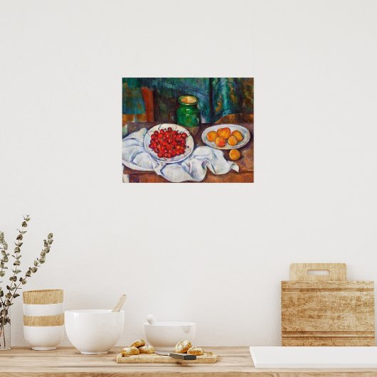 Paul Cezanne leeft nog steeds met kersen en perzik Poster (Keuken)