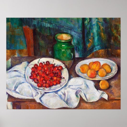 Paul Cezanne leeft nog steeds met kersen en perzik Poster (Voorkant)