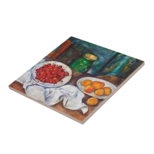Paul Cezanne leeft nog steeds met kersen en perzik Tegeltje