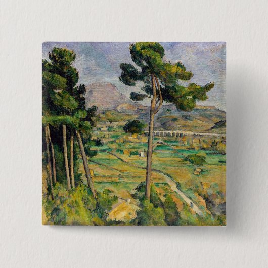 Paul Cezanne - Mont Sainte-Victoire en Viaduct Vierkante Button 5,1 Cm (Voorkant)