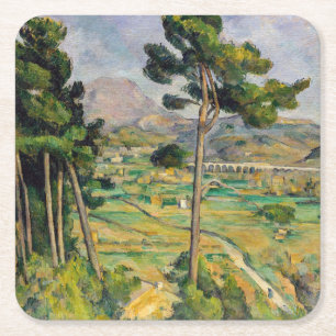 Paul Cezanne - Mont Sainte-Victoire en Viaduct Vierkante Kartonnen Onderzetter