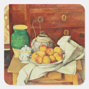 Paul Cezanne Nog steeds leven met een borstkas, Vierkante Sticker
