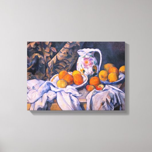 Paul Cezanne - Nog steeds leven met een gordijn Canvas Afdruk (Voorkant)