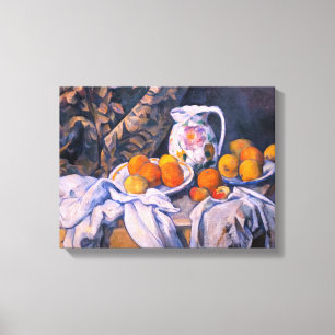 Paul Cezanne - Nog steeds leven met een gordijn Canvas Afdruk