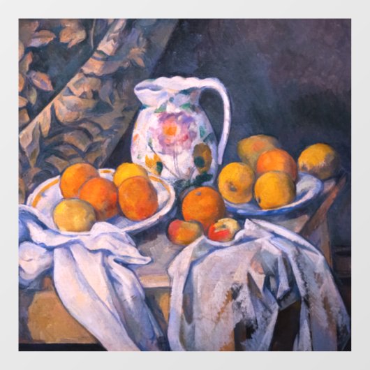 Paul Cezanne - Nog steeds leven met een gordijn Raamsticker (Vel)