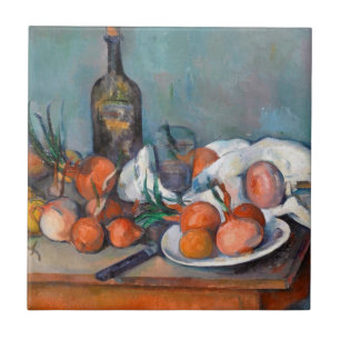 Paul Cézanne, nog steeds leven met uien en een fl Tegeltje
