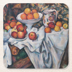 Paul Cezanne - Stilleven, Appelen en Sinaasappels Vierkante Kartonnen Onderzetter