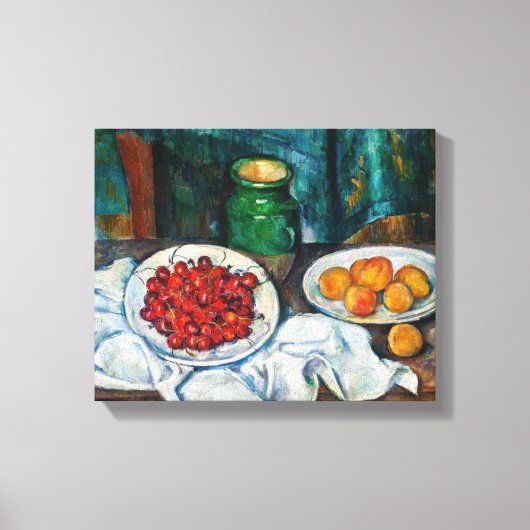 Paul Cezanne - Stilleven met Cherries en perachs Canvas Afdruk (Voorkant)