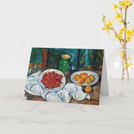 Paul Cezanne - Stilleven met Cherries en perachs Kaart (Gele Bloem)