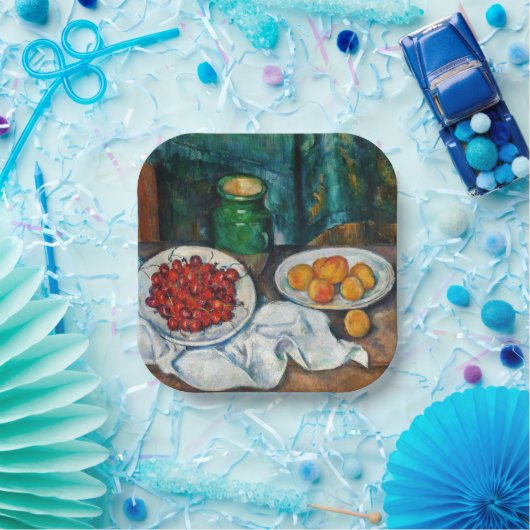 Paul Cezanne - Stilleven met Cherries en perachs Papieren Bordje (Feest)