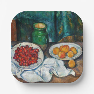 Paul Cezanne - Stilleven met Cherries en perachs Papieren Bordje