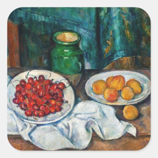 Paul Cezanne - Stilleven met Cherries en perachs Vierkante Sticker (Voorkant)