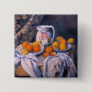 Paul Cezanne - Stilleven met een gordijn Vierkante Button 5,1 Cm