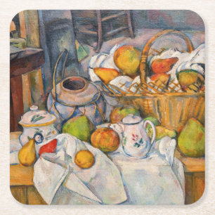 Paul Cezanne - Stilleven met mandje Vierkante Kartonnen Onderzetter