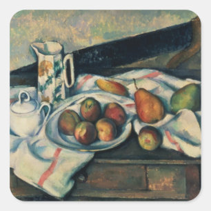 Paul Cezanne Stilleven van perziken en peren, 18 Vierkante Sticker