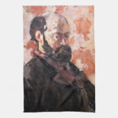 Paul Cezanne - Zelfportret met roze achtergrond Theedoek (Verticaal)