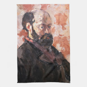 Paul Cezanne - Zelfportret met roze achtergrond Theedoek