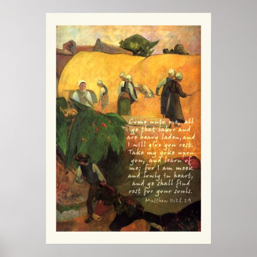 Paul Gauguin Haymaking met Bijbelverse Christelijk Poster (Voorkant)