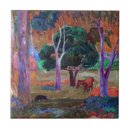 Paul Gauguin - Landschap met een Pig en een Paard Tegeltje (Voorkant)