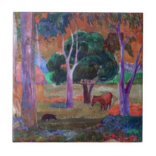 Paul Gauguin - Landschap met een varken en een paa Tegeltje