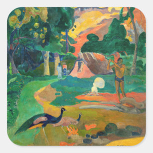 Paul Gauguin - Landschap met pauwen / Matamoe Vierkante Sticker