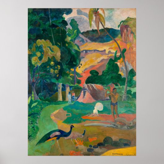 Paul Gauguin Matamoe Landschap met Peacocks Poster (Voorkant)