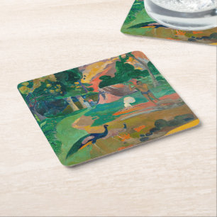 Paul Gauguin Matamoe Landschap met Peacocks Vierkante Kartonnen Onderzetter
