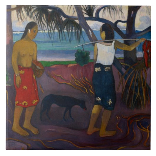 Paul Gauguin - onder de pandanus Tegeltje (Voorkant)