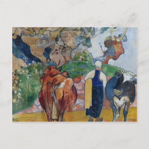 Paul Gauguin-Peasant Woman and Cows in a Landscape Briefkaart