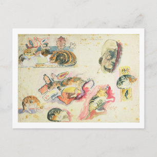 Paul Gauguin Studie van katten en een kop (m/v o Briefkaart