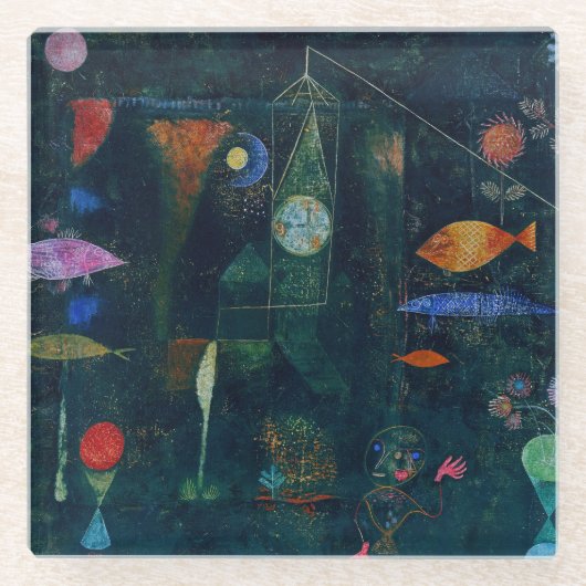 Paul Klee Fish Magic Abstract schilderen Grafisch  Glazen Onderzetter (Voorkant)
