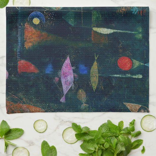 Paul Klee Fish Magic Abstract schilderen Grafisch  Theedoek (Gevouwen)