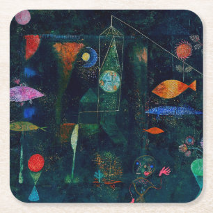 Paul Klee Fish Magic Abstract schilderen Grafisch  Vierkante Kartonnen Onderzetter