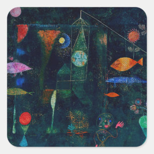 Paul Klee Fish Magic Abstract schilderen Grafisch Vierkante Sticker