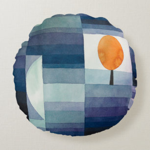 Paul Klee Voorbode van Herfst Blauwe Moderne Abstr Rond Kussen