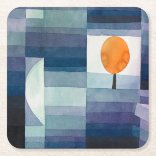 Paul Klee Voorbode van Herfst Blauwe Moderne Abstr Vierkante Kartonnen Onderzetter