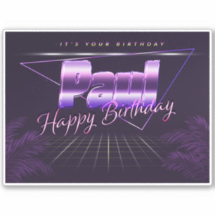 Paul Nom Prénom autocollant rétro lilas anniversai