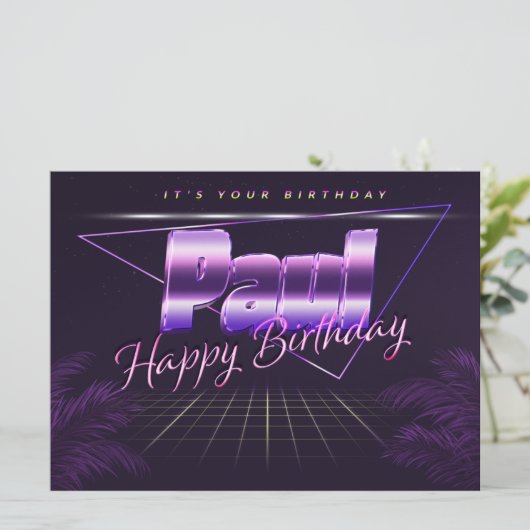 Paul Nom prénom carte rétro lilas anniversaire (Debout devant)