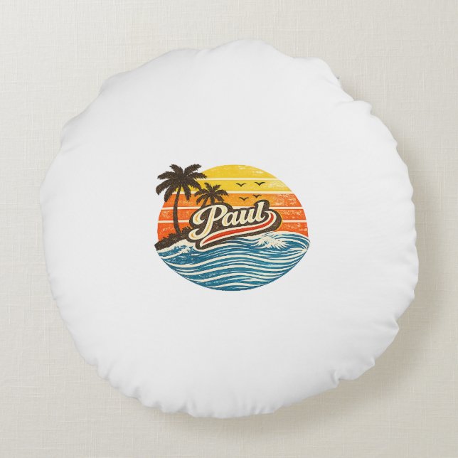 Paul Retro Sunset Name Design Rond Kussen (Achterkant)